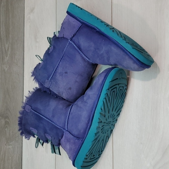 Ugg Australia Women Bailey Bow Bloom LI Ankle Leather Sheepskin Boots shoes sz 5 - Picture 8 of 15
